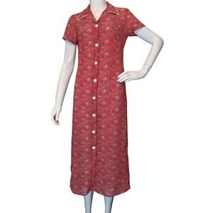 Esprit Red White Polka Dot Midi Dress Button Front Collared Retro Chic